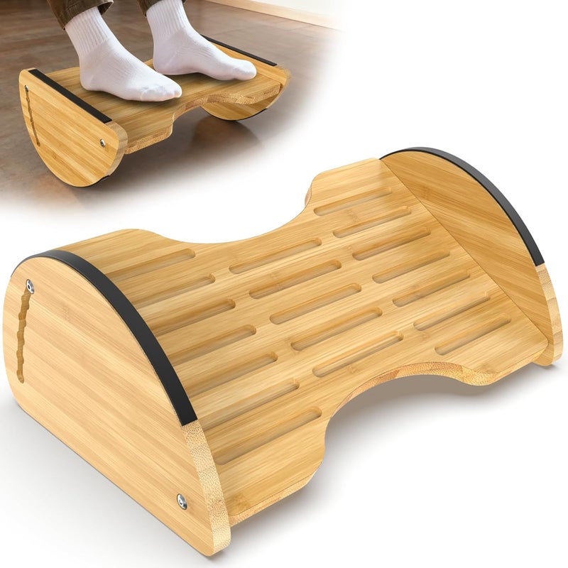 FOXHIVE Bamboo Foot Rest for Under Desk at Work - Reversible Rocking Under Desk Footrest 2-in-1 with 6 Adjustable Heights, Ergonomic Foot Rest Under Desk with Anti-Slip Surface for Home, Office and Gaming - Image 1